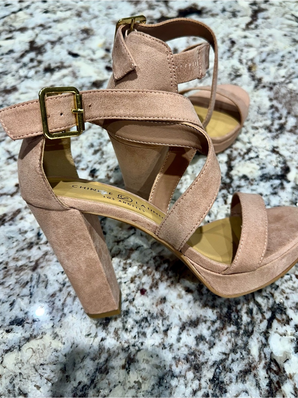 Chinese Laundry Blush Suede Strappy Block Heel Sandals